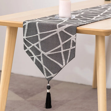 table chevet chemin table gris blanc motif géométrique coton polyester moderne minimaliste pompon