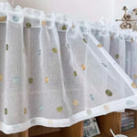 rideau moderne polyester translucide points dorés verts fond blanc cuisine fenêtre