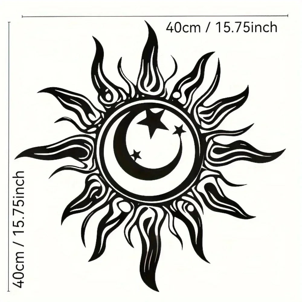 décoration murale soleil lune étoiles adhésif noir tribal opacité métal robusteintérieur bohème mystique
