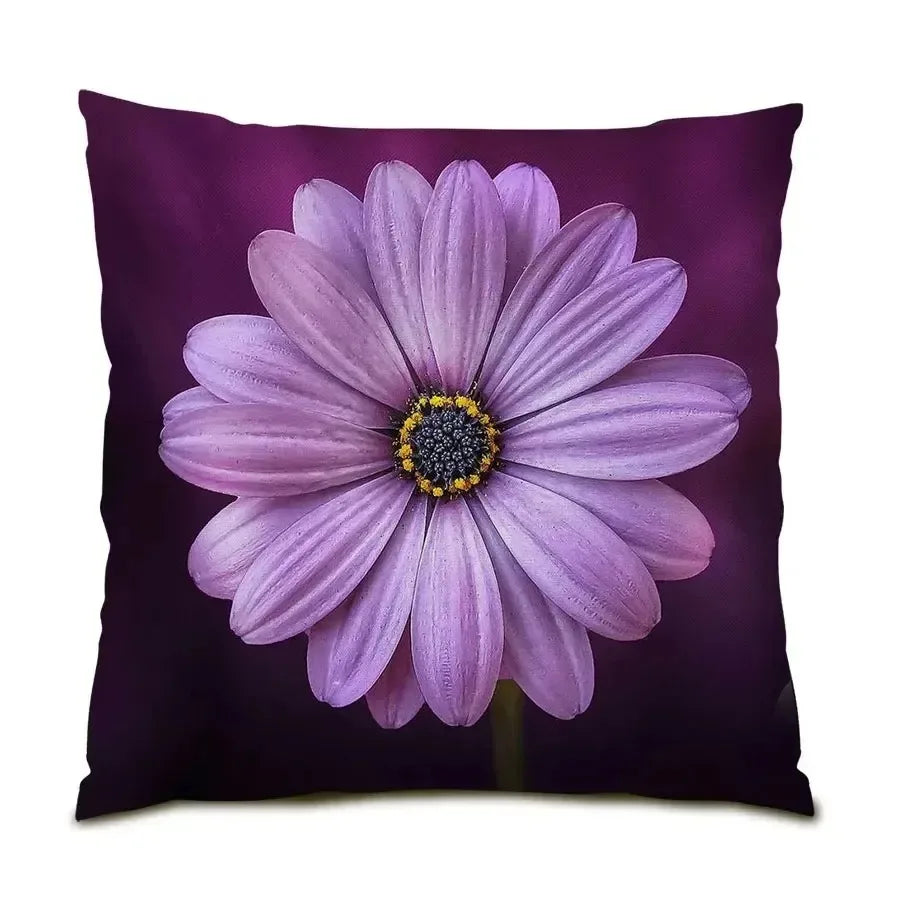 housse coussin violet blanc fleurs papillon moderne 40x40cm 45x45cm 50x50cm 60x60cm polyester