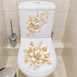 cache wc adhésif fleurs doré classique décoration maison blanc élégantToSelector:
