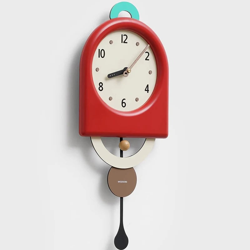 horloge murale moderne minimaliste aiguilles balancier noir blanc rouge
