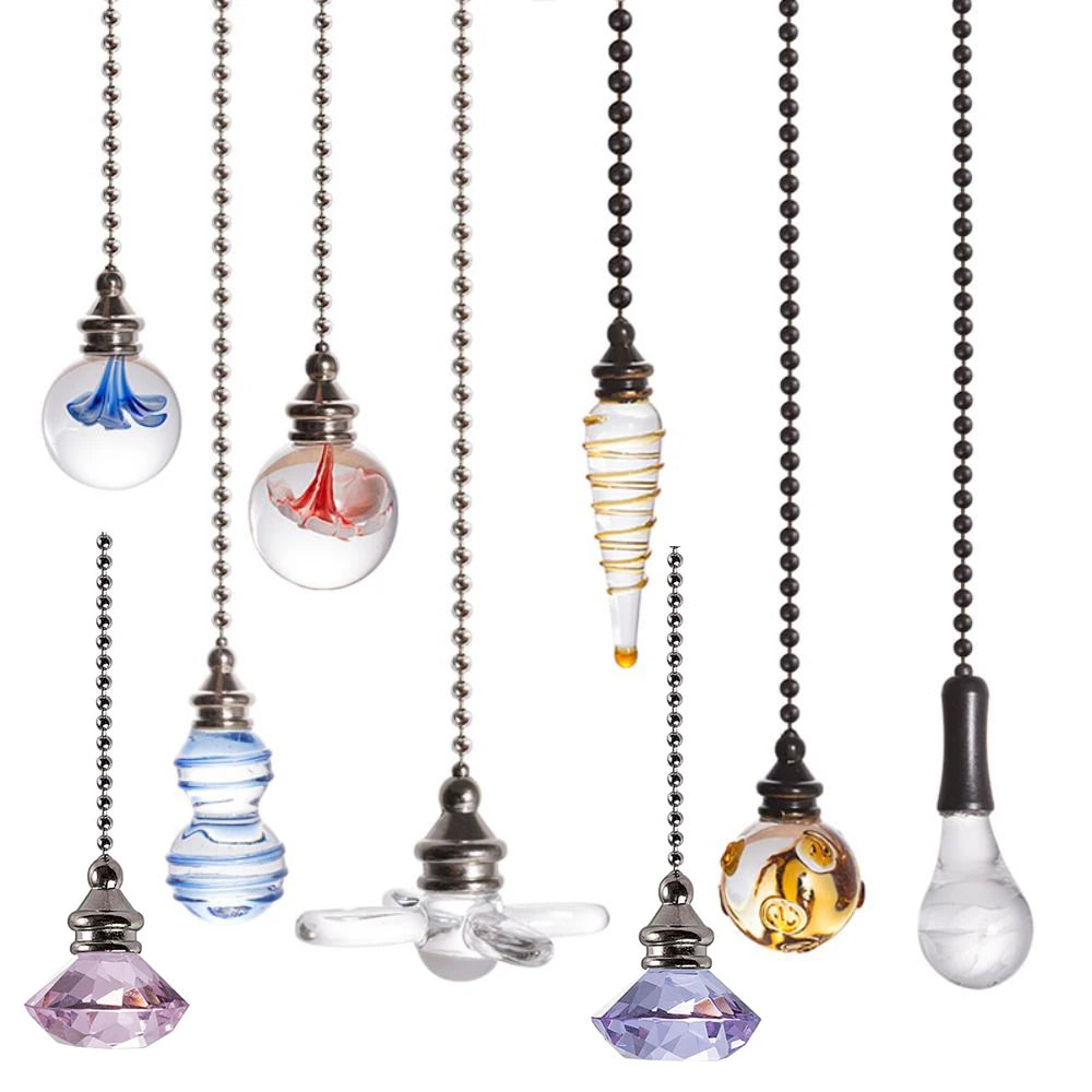 suspension transparentes motifs internes modernes ventilateur lustre cristal chaînes élégantes intérieurs colorés bleu rouge