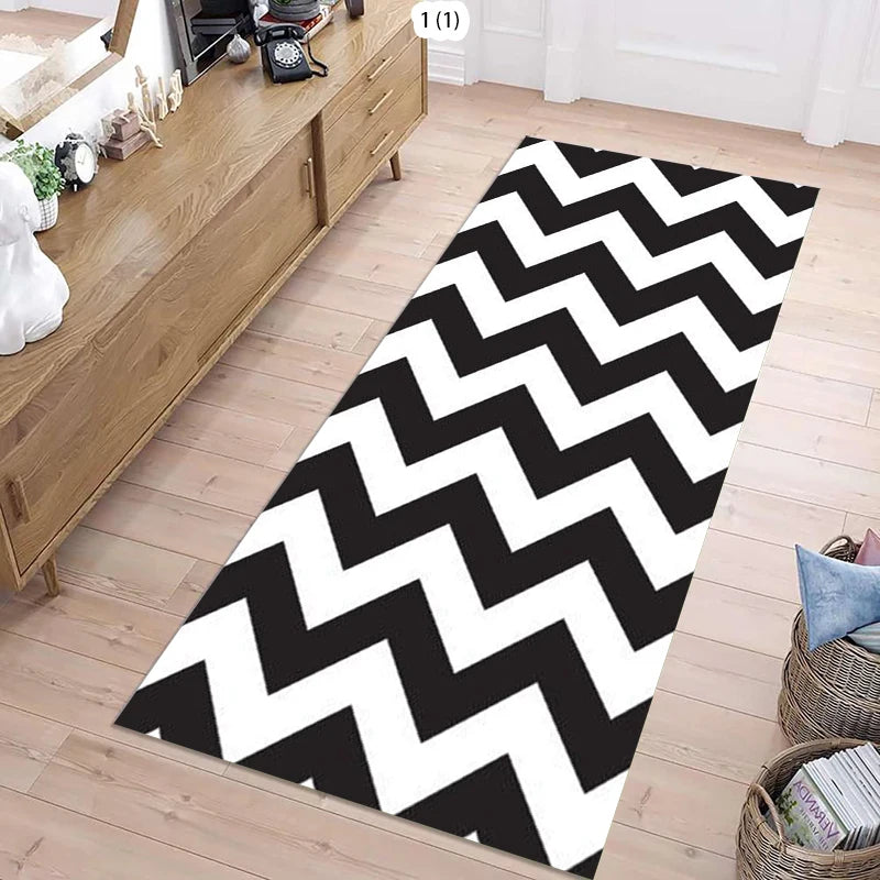 tapis moderne noir blanc rectangle zigzag polypropylène polyester extérieur salon salle bain commercialisateur