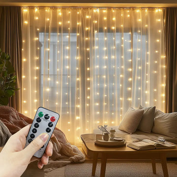 rideau lumineux led blanc décoration chambre mariage fête télécommande usb 3x3m 300 leds