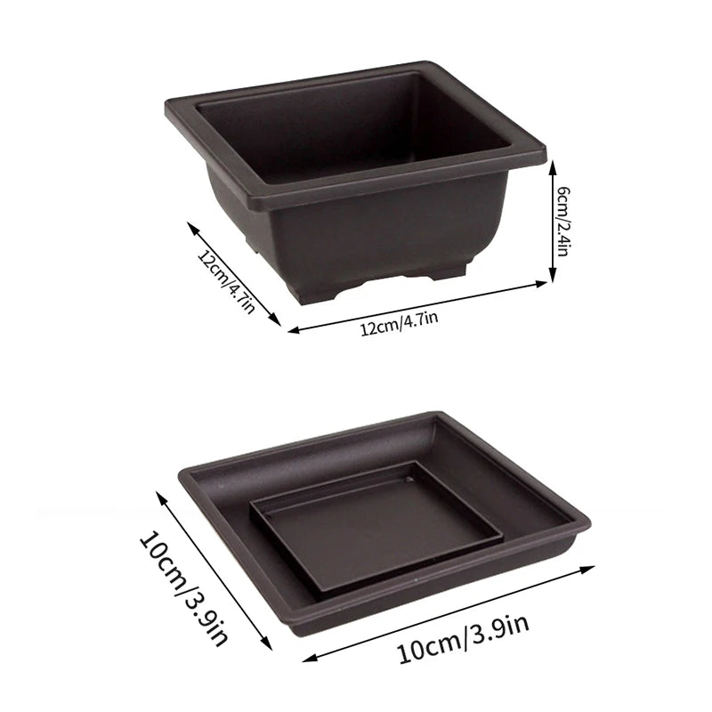 pot bonsaï rectangulaire noir moderne décor miniature maison pagode herbe artificielle