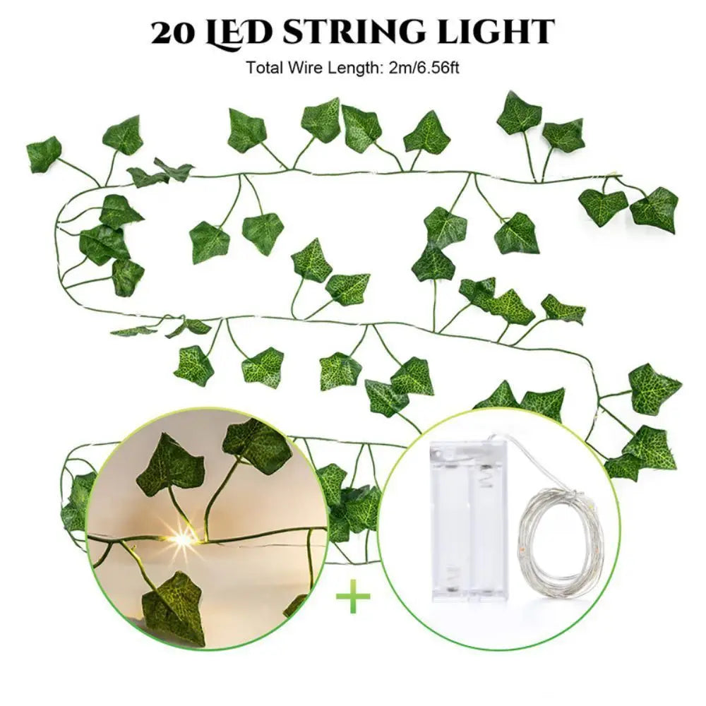 guirlande lumineuse verte feuilles artificielles 20 lumières blanches vacances moderne décoration 3V AA