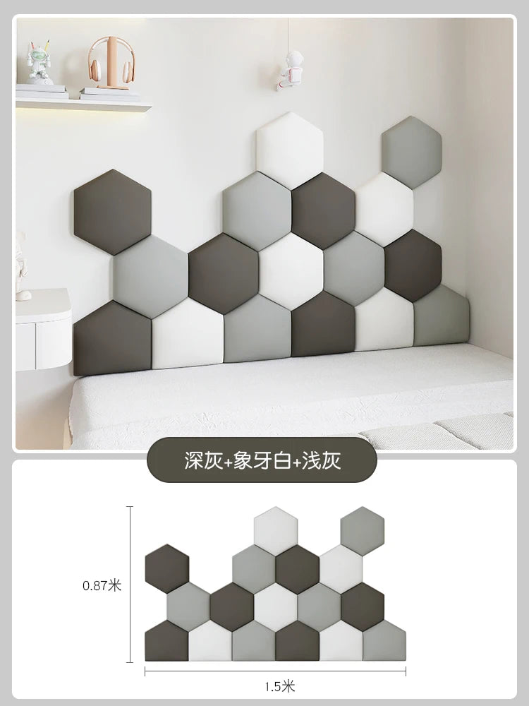panneaux muraux hexagonaux 3d autocollants géométriques gris beige blanc décoration chambre enfant moderne