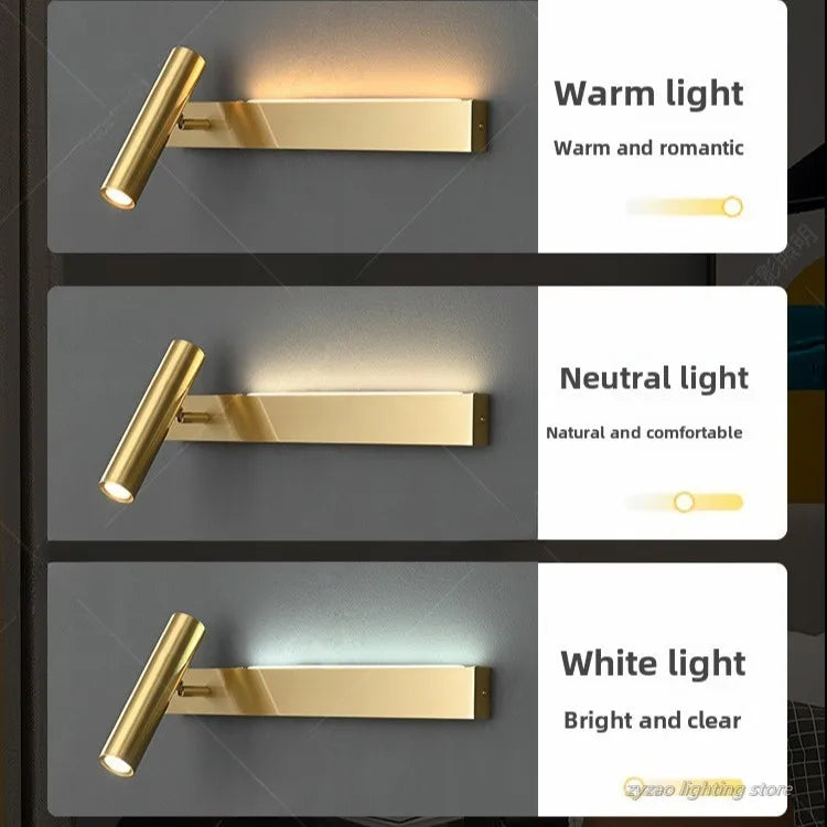 lampe murale moderne or bras articulé barre lumineuse horizontale led chambre coucher salle manger