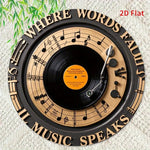 décoration murale disque vinyle notes musicales où mots échouent musique parle noir beige 20cm