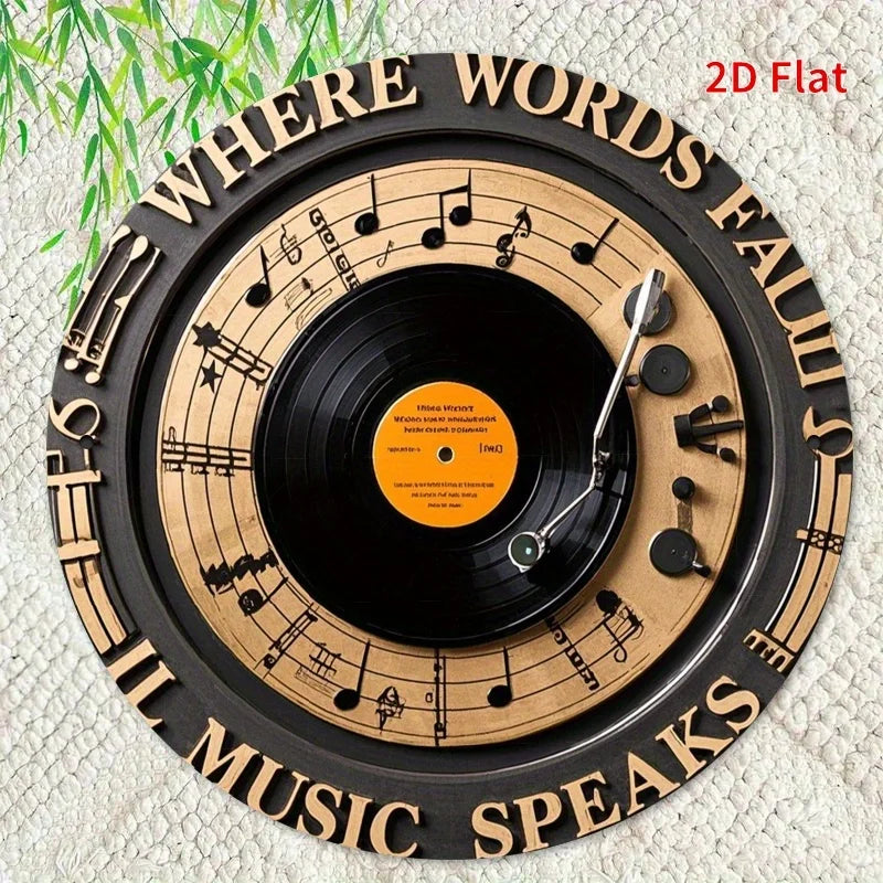 décoration murale disque vinyle notes musicales où mots échouent musique parle noir beige 20cm