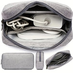pochette rangement toile coton gris clair moderne zipper compartiments organisation électronique portable