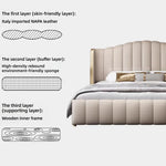 lit double moderne beige cuir texture lignes verticales tiroirs latéraux chambre bois épuré