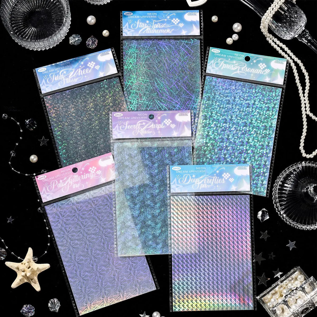 autocollants holographiques pailletés multicolores modernes décoratifs adhésifs bleus verts violets opaques grandes tailles