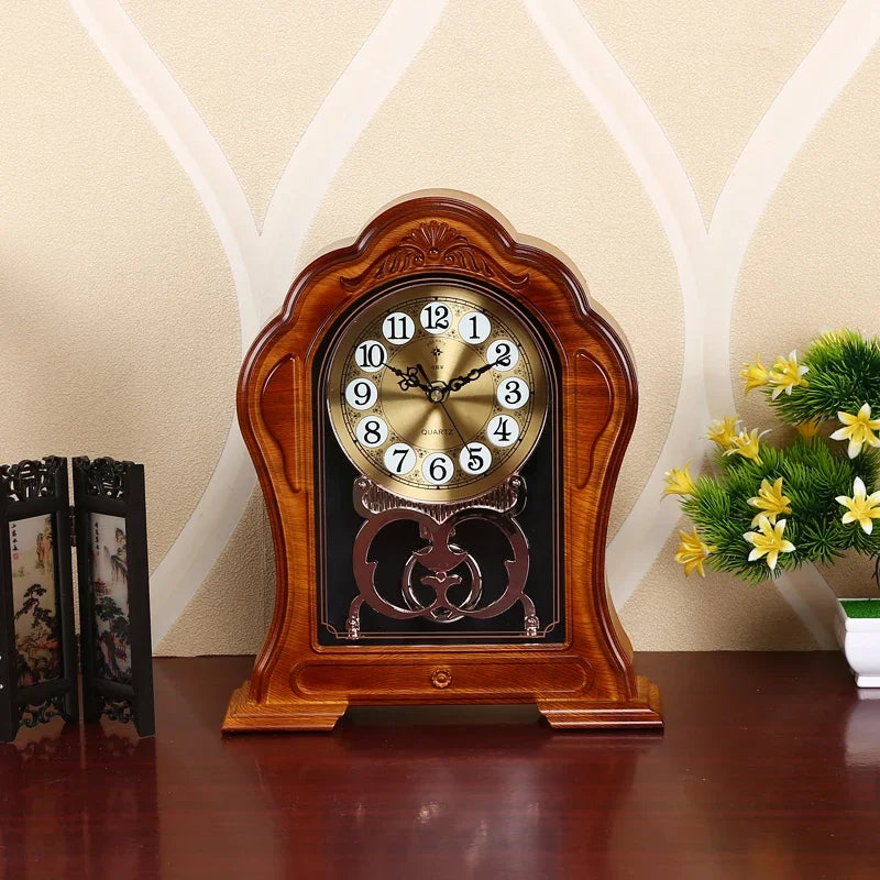 horloge décorative marron foncé rétro chiffres arabes transparente fleurs artificielles vintage européenne