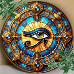 plaque murale oeil horus bleu doré art déco rétro ornement géométrique 20cm fixation mur