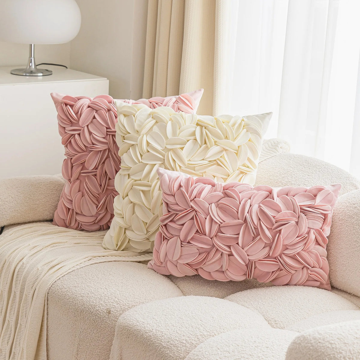 coussin velours motif feuilles modernes rose blanc jaune décoration sofa lit chambre voiture