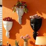 pots résine muraux tête humaine moderne blanc gris noir décoratif plantes fleurs