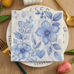 serviettes papier motif floral couleurs vives blanc bleu rouge jaune vert rose classique romantique