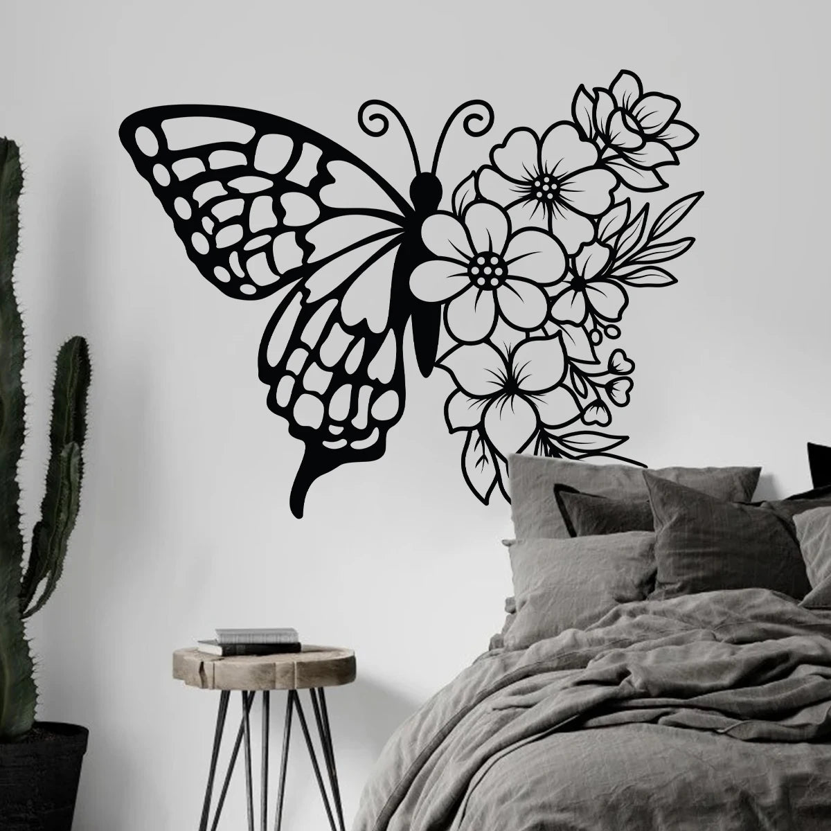 autocollant mural papillon fleur noir minimaliste chambre enfant décoration intérieure stickers adhésifs