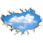 sticker mural 3d ciel bleu nuages étoiles béton fissuré adhésif chambre toit