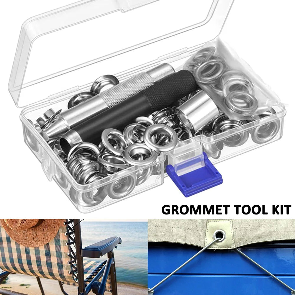 kit grommets argentés outils perforation boîte rangement textiles pratique utilitaire