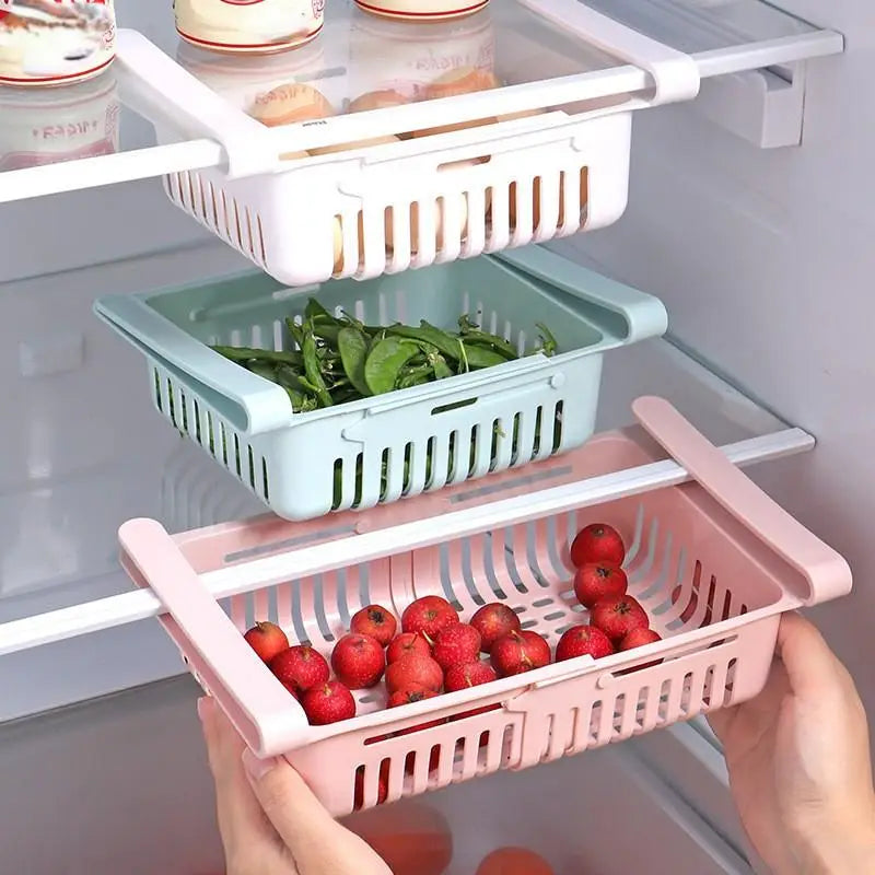panier rangement réfrigérateur imperméable plastique rose clair vert pastel blanc grille perforation moderne clips