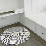tapis moderne rond éléphant rayures concentriques blanc bleu marine doux confortable résistant antislip polyester
