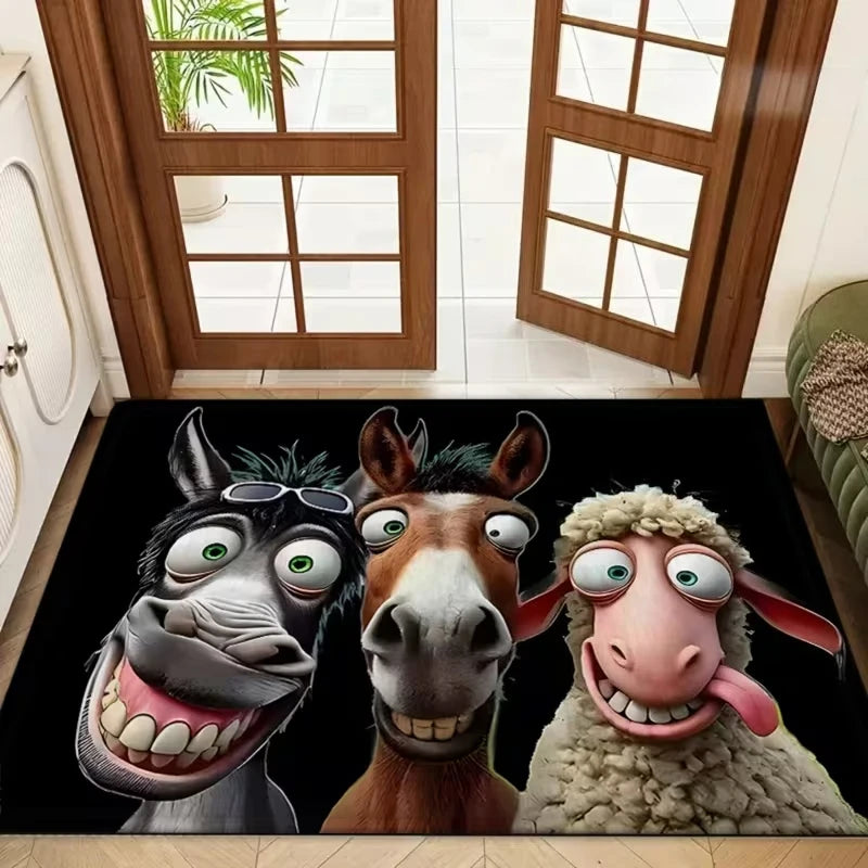 tapis sol animaux humoristiques âne lunettes cheval mouton duveté moderne extérieur salon