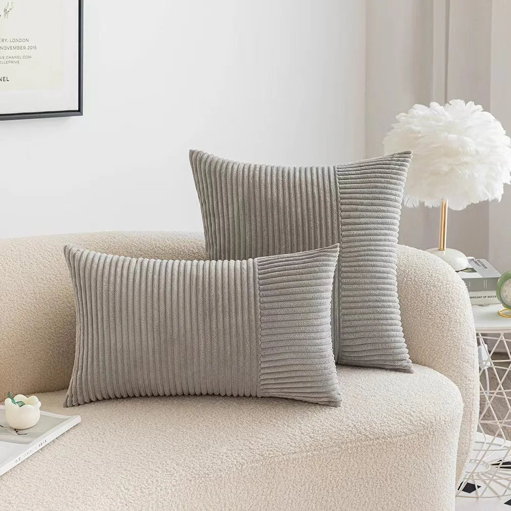 housses coussin patchwork moderne polyester coton beige rose gris vert rayures 45cm 1pc opaques