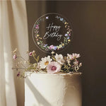 décoration gâteau transparente fleurs vertes happy birthday clips anniversaire mariage baptême événement