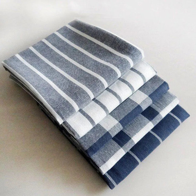 serviettes table coton bleu marine blanc rayures carreaux classique rustique