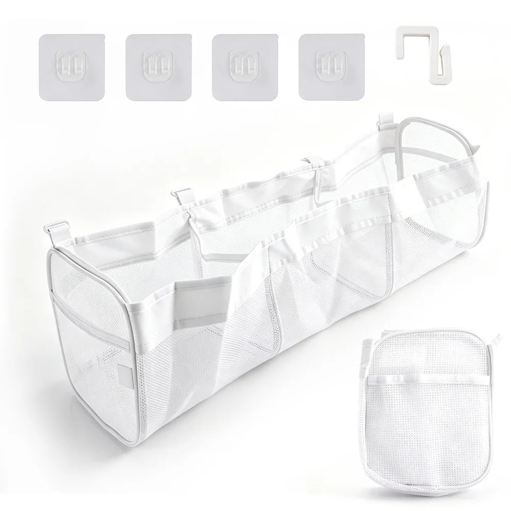 organisateur jouets bain rose maille rapide séchage compartiments poche pratique moderne