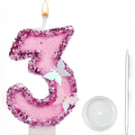 bougies anniversaire forme chiffres rose pailletées papillons relief festives