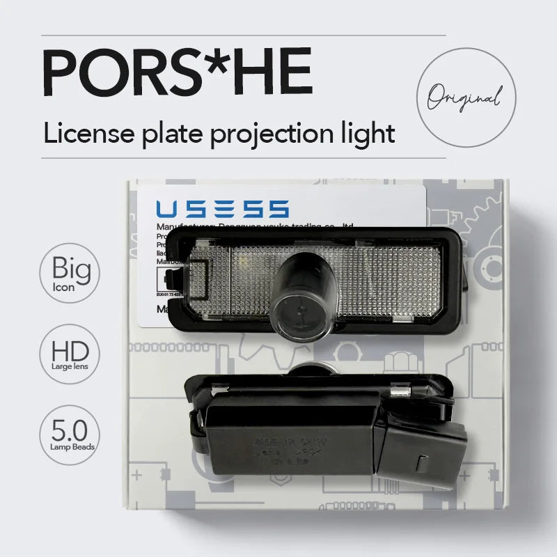 lampe projection plaque immatriculation noire moderne adhésif boîtier grille motifs câble connectivité