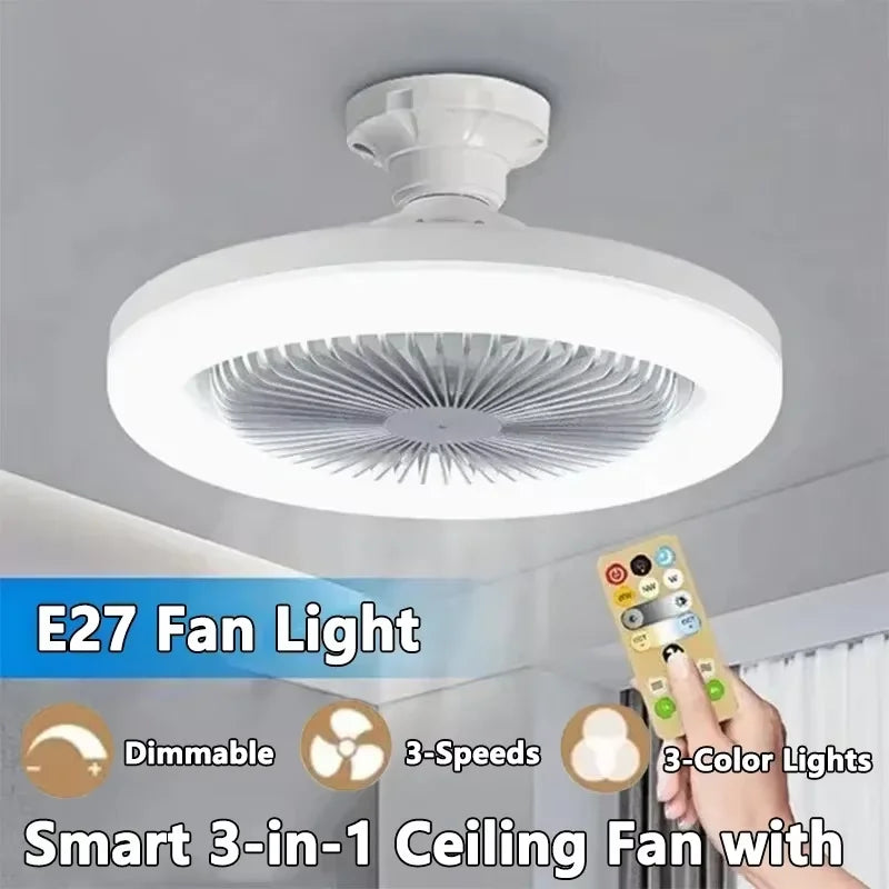 ventilateur moderne lumière led blanc grille télécommande flux lumineux éclairage autonome