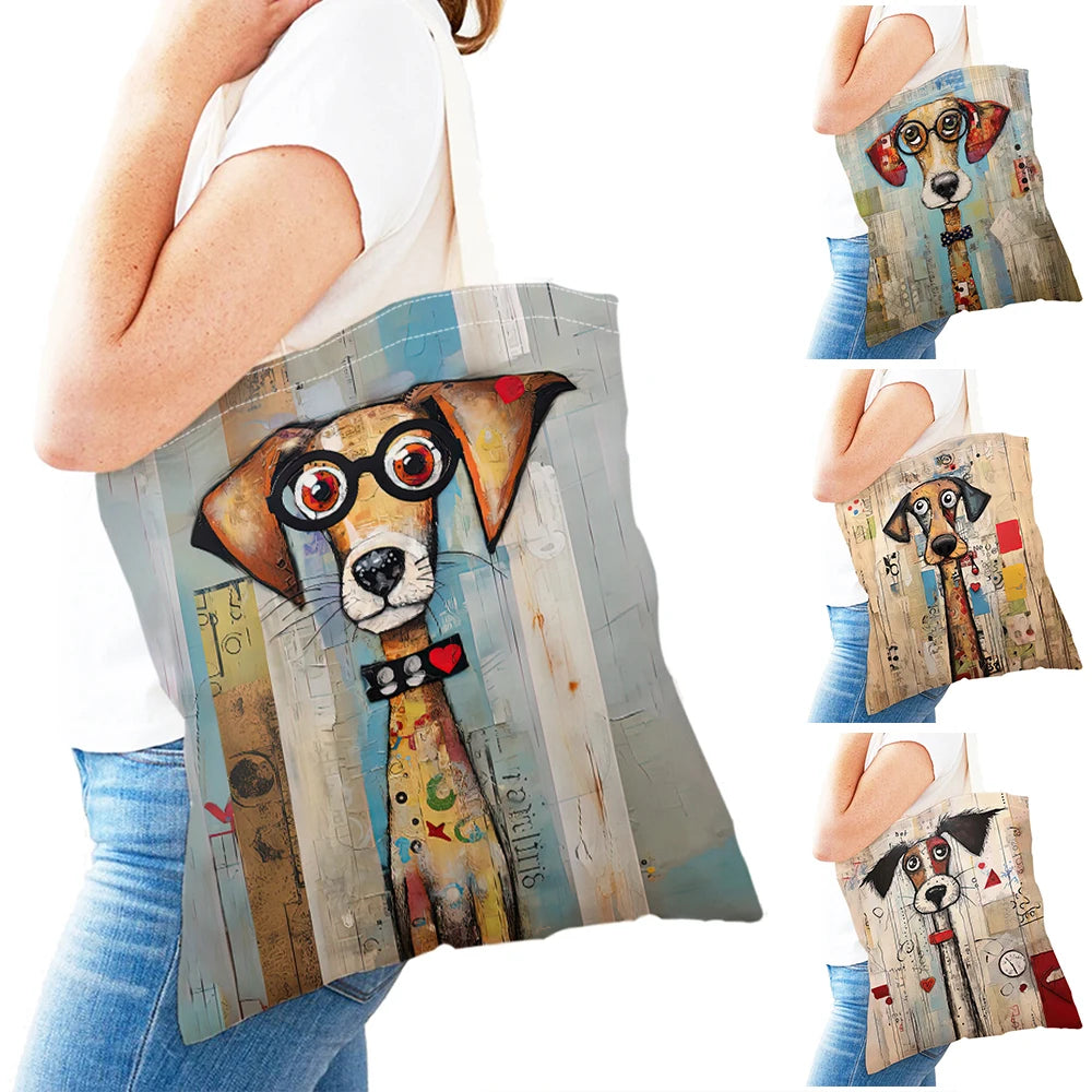 sac main moderne imprimé chien lunettes motifs géométriques couleurs variéesversible