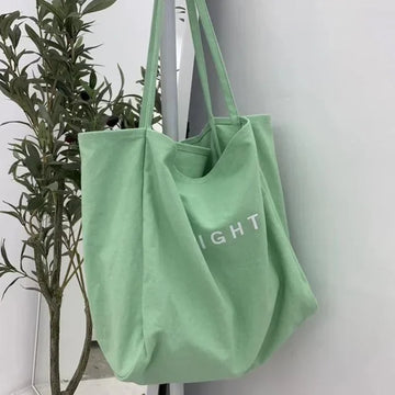 sac main toile réutilisable polyvalent lettre DELIGHT blanc jaune vert violet poche téléphone