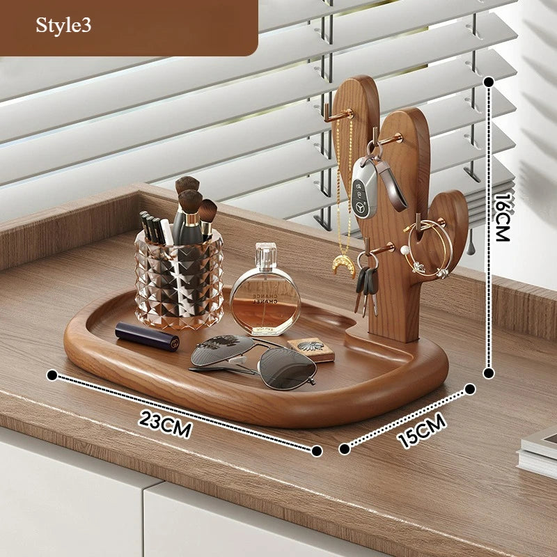 porte clés moderne plateau bois marron clair affichage montres lunettes parfum