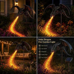 lampe solaire résine dragon noir relief brillant fantaisie moderne tringle jardin halloween