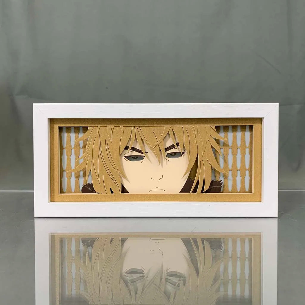 cadre lumineux illustration personnage cheveux dorés yeux différents art contemporain blanc doré chambre jeuDecoration
