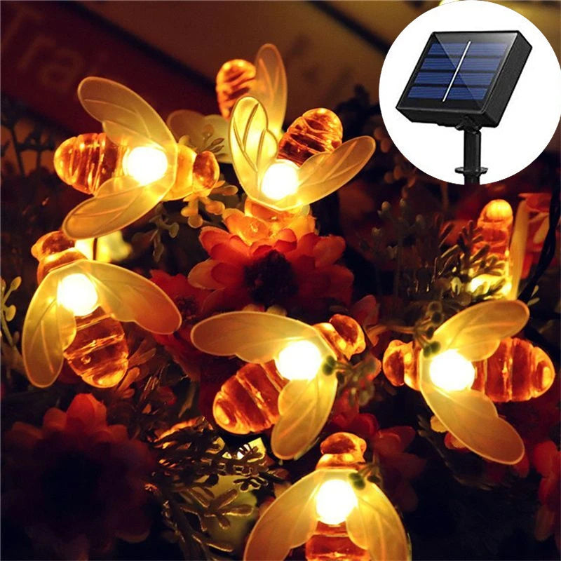 guirlande lumineuse solaire 100 led abeille ailes translucides clips modernes decoration noel mariageextérieur