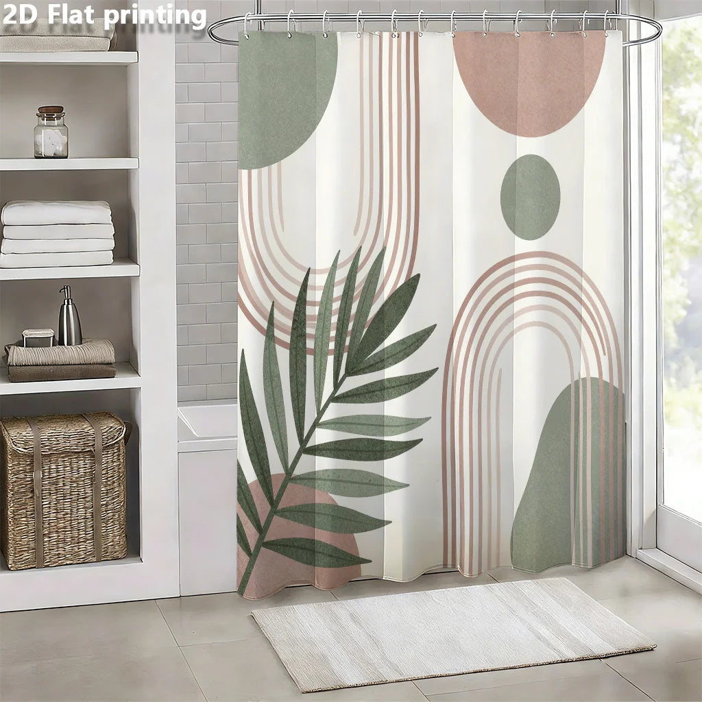 rideau douche moderne géométrique vert rose feuilles palmier opaque polyester minimaliste