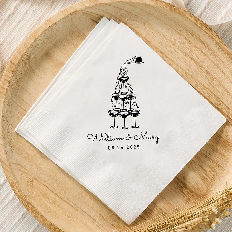 serviettes papier mariage fiançailles blanc imprimé minimaliste élégant plissé 50 pièces occasionnelle festive