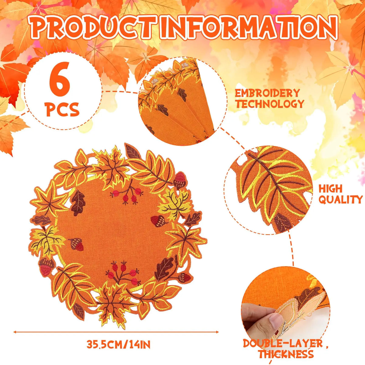 serviettes table automnales feuilles d'érable rouges oranges marrons décoratives saisonnières 6pcs