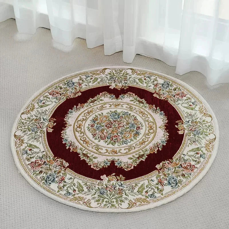 tapis rond décoratif classique motif floral broderie intérieur salon maison doux antidérapant