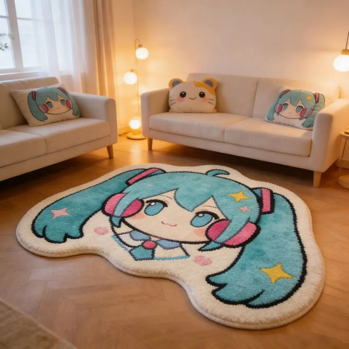 tapis animé bleu rose étoiles coeurs lapins cartoon chambre dérapant 50x80cm
