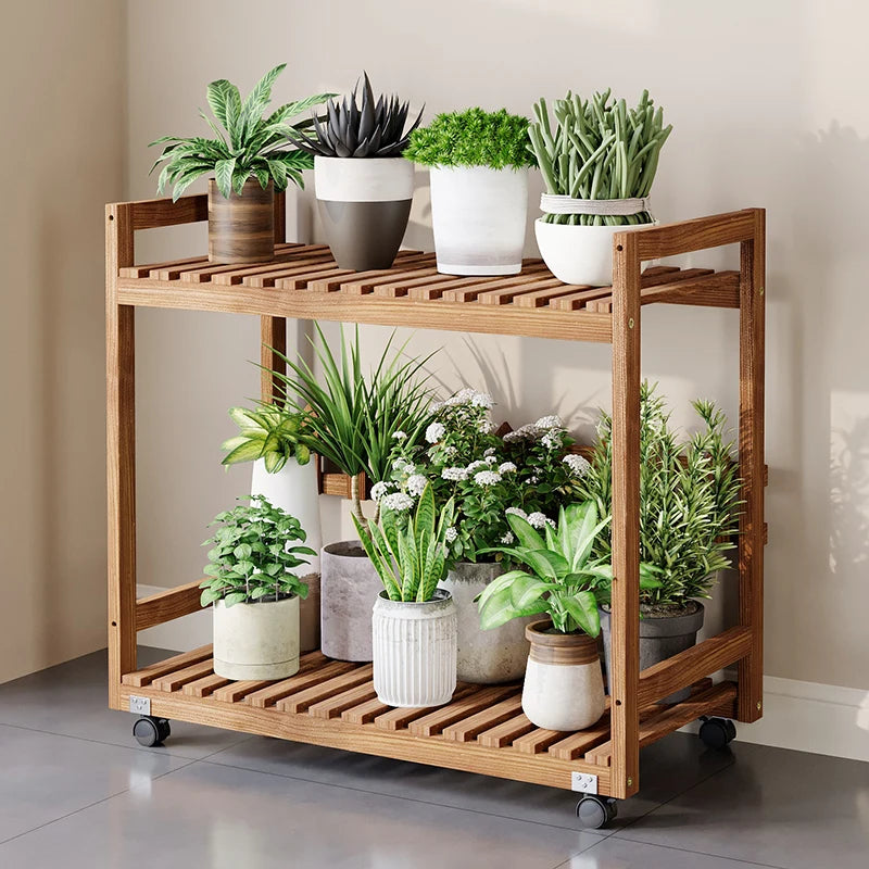 étagère plantes bois roulettes pots balcon jardin intérieur moderne