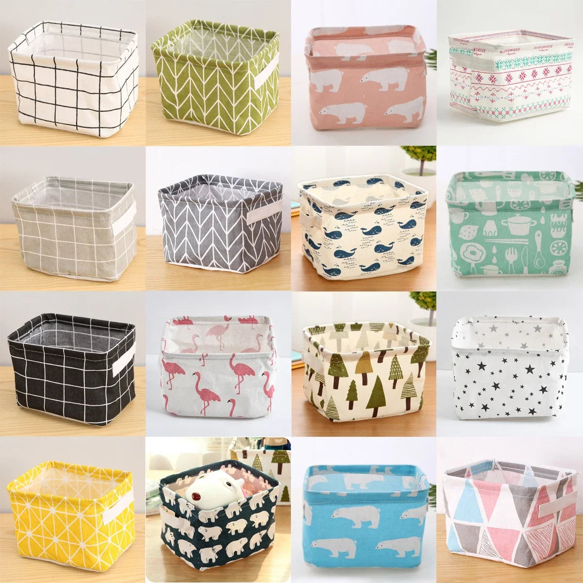 boîtes rangement tissu pliable empilables respectueuses environnement moderne blanc vert gris jaune bleu rose