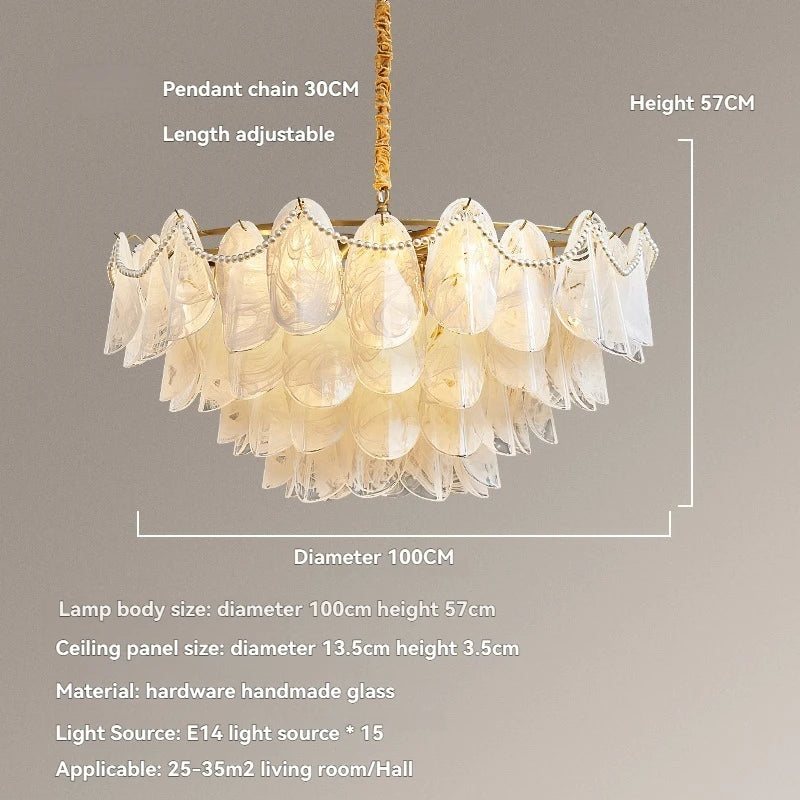 lustre led blanc doré feuillagé classique baroque translucide cristaux salon chambre